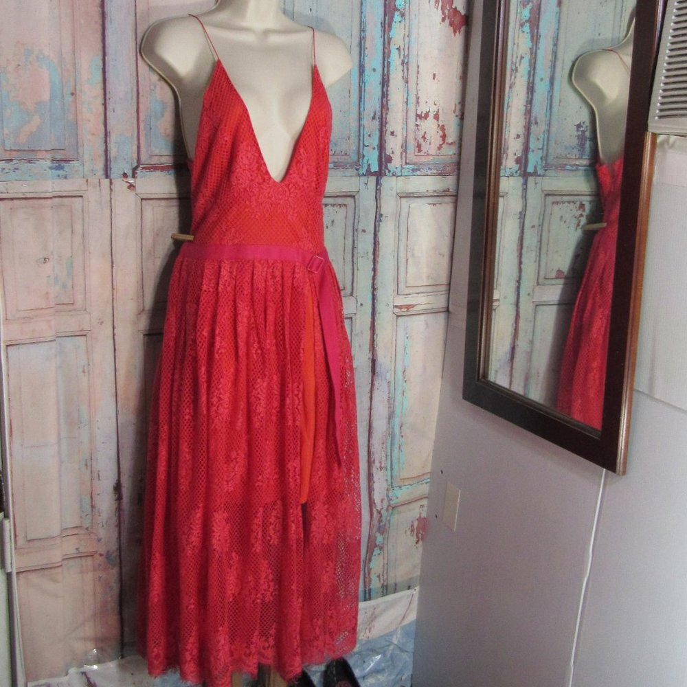 FREE PEOPLE WATERMELON RED LACE MAXI DRESS 12
